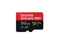 SanDisk Extreme Pro - Flash-minneskort (microSDXC till SD-adapter inkluderad) - 512 GB - A2 / Video Class V30 / UHS-I U3 / Class10 - mikroSDXC UHS-I SDSQXCD-512G-GN6MA