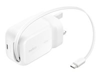 Belkin UltraCharge - Strömadapter - retractable GAN - 45 Watt - Fast Charge - 2 utdatakontakter (USB-C) - vit WCH023MYWH