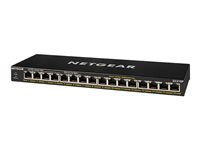 NETGEAR GS316P - Switch - ohanterad - 16 x 10/100/1000 (PoE+) - skrivbordsmodell, väggmonterbar - PoE+ (115 W) GS316P-100EUS