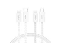 Belkin BoostCharge - Lightning-kabel - USB-C hane till Lightning hane - 1.5 m - vit - snabbladdning (paket om 2) BBD011HQ05WH2PK