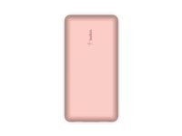 Belkin BoostCharge - Power bank - 20000 mAh - 15 Watt - 3 A - 3 utdatakontakter (USB-C, 2 x USB) - på kabel: USB-C - guldrosa BPB012BTRG