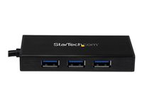 StarTech.com Bärbar USB 3.0-hubb med 3 portar plus Gigabit Ethernet - aluminium med inbyggd kabel - Hubb - 3 x SuperSpeed USB 3.0 + 1 x 10/100/1000 - skrivbordsmodell - för P/N: PEXUSB3S2EI, PEXUSB3S42, PEXUSB3S7, SVA5H2NEUA ST3300GU3B